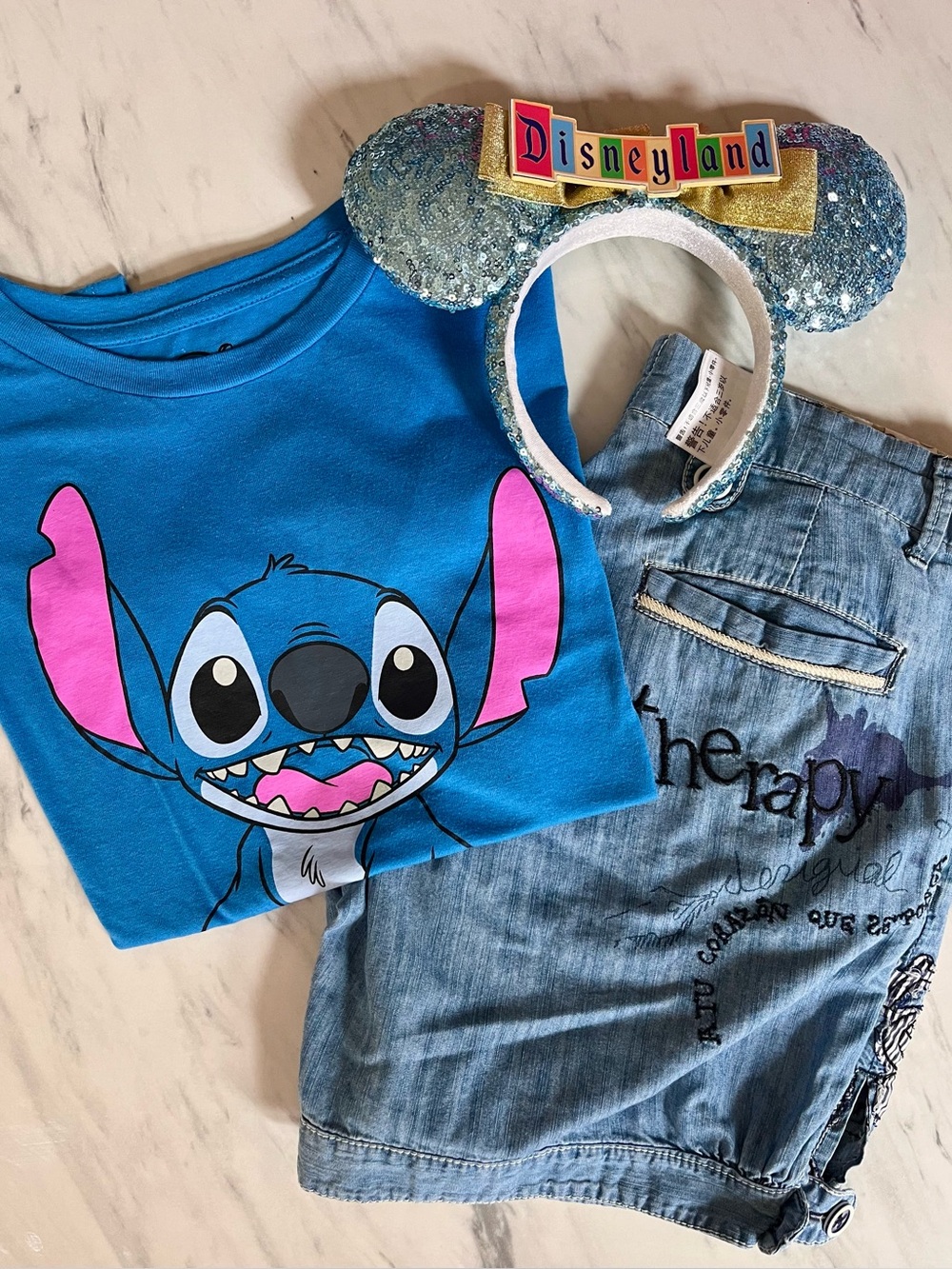 Disney Bright Blue Stitch Short-Sleeve Crop Top